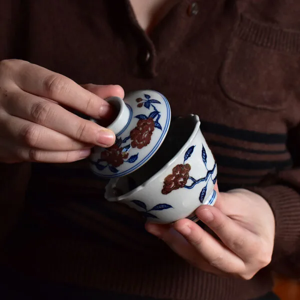 花口山茶花盖碗