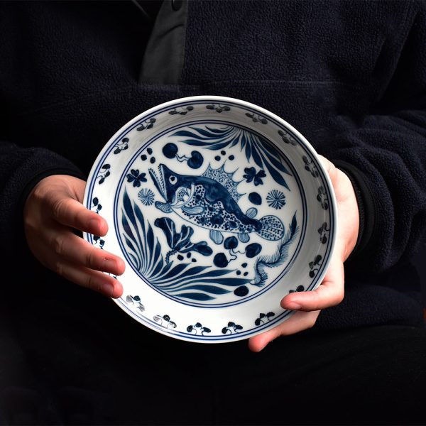 手繪元青花魚藻壺承
